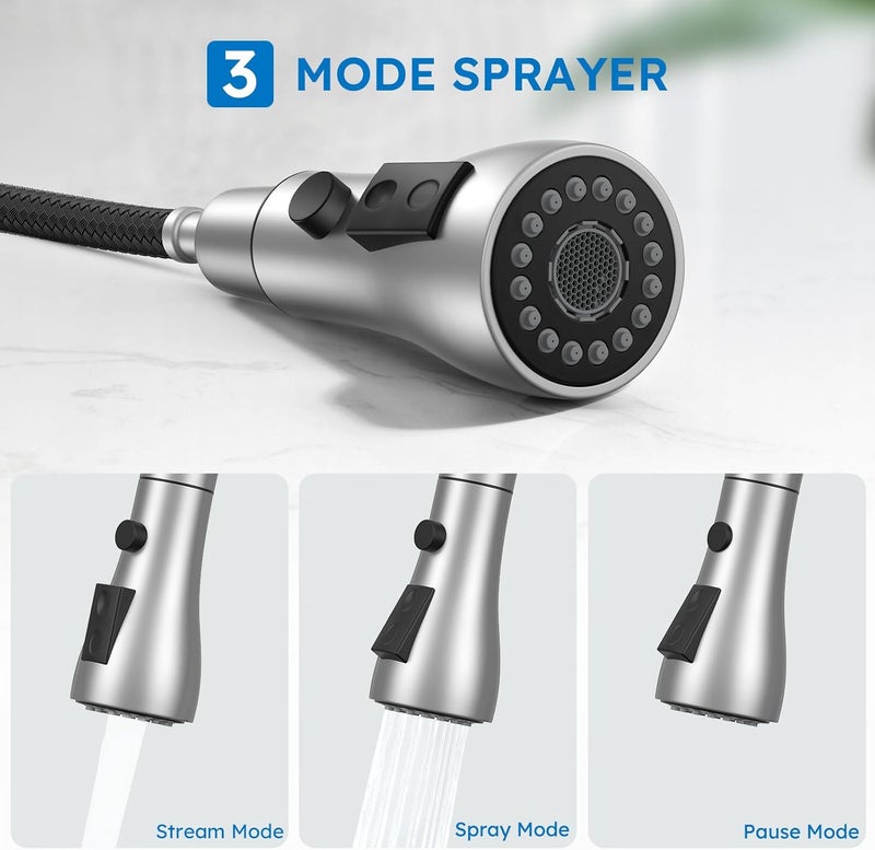 Arofa Kitchen Faucet with Pull Down Sprayer, Brushed Nickel Kitchen Sink Faucet Single Handle Stainless Steel for 1 or 3 Hole Farmhouse Laundry Utility Rv Bar Sinks - Image 2